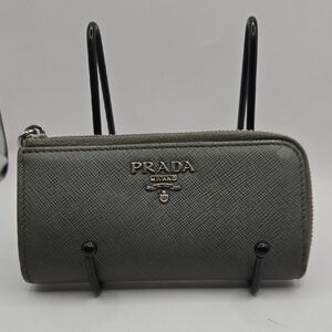 Prada Metallic Gray Leather Zip Coin Pouch